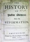 SELLER, ABEDNEGO.  The History of Passive Obedience since the Reformation.  1689